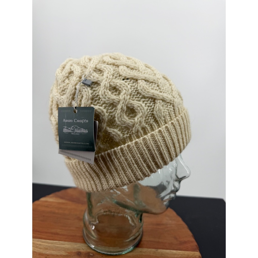 Aran Crafts Supersoft Heart Design Hat Womens OS Natural Merino Wool Beanie NWT